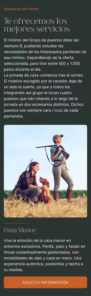 Versión móvil de la web de Hunting Tallares