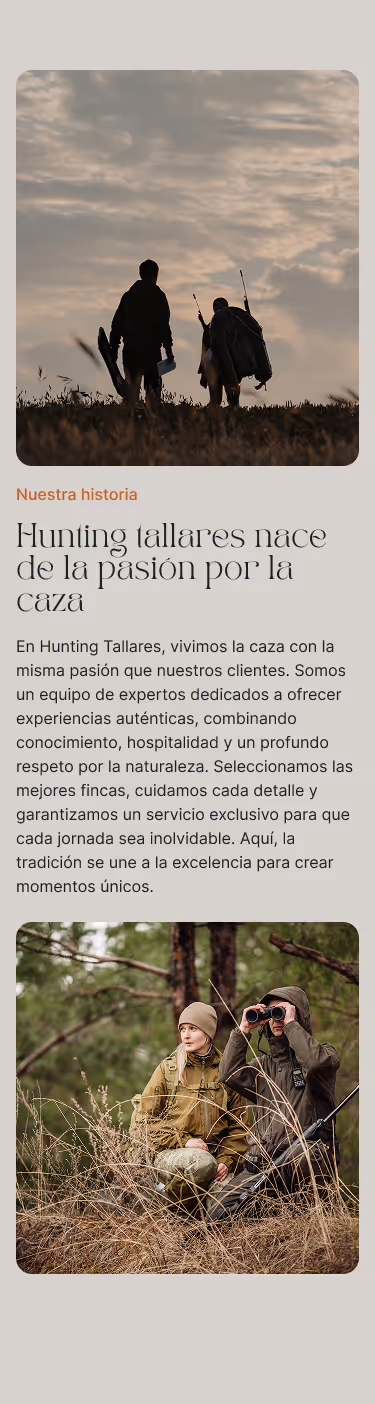 Versión móvil de la web de Hunting Tallares