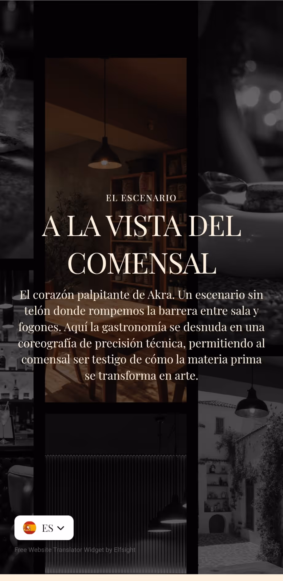 Versión móvil de la web de Akra Restaurante