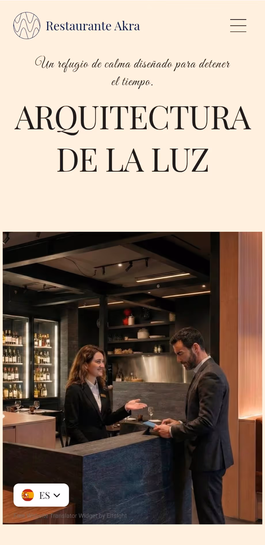 Versión móvil de la web de Akra Restaurante