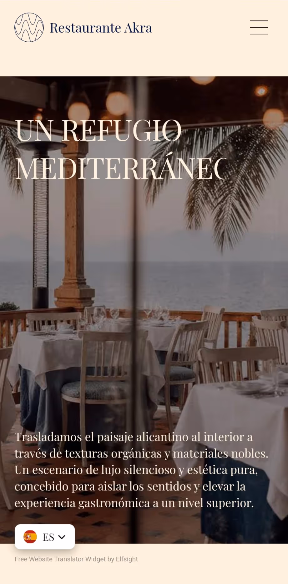 Versión móvil de la web de Akra Restaurante