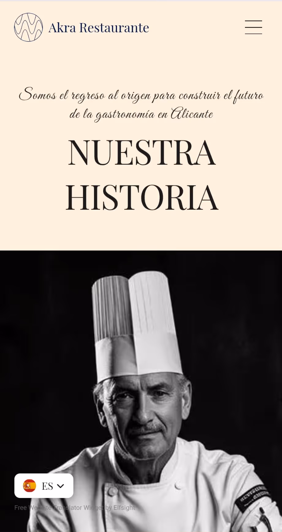 Versión móvil de la web de Akra Restaurante